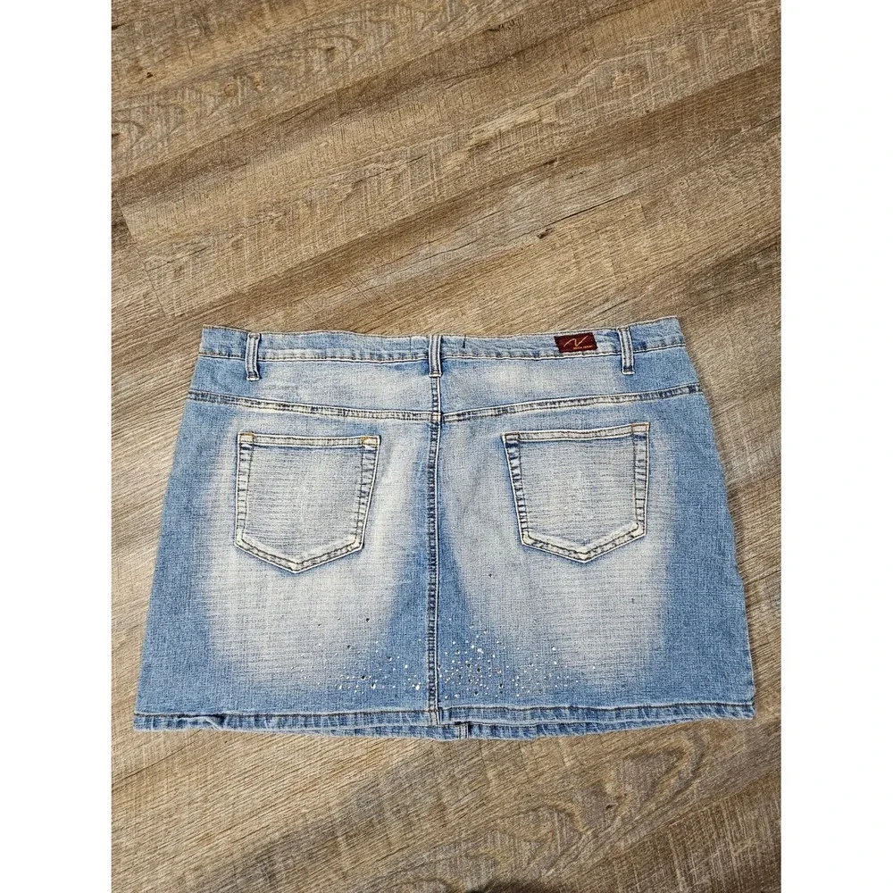 NEESO Premium Jeans Light Wash Rhinestone Denim Mini Skirt Plus Size 22 Y2K